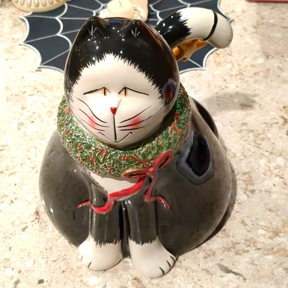 Sakura Christmas Cat Cookie Jar